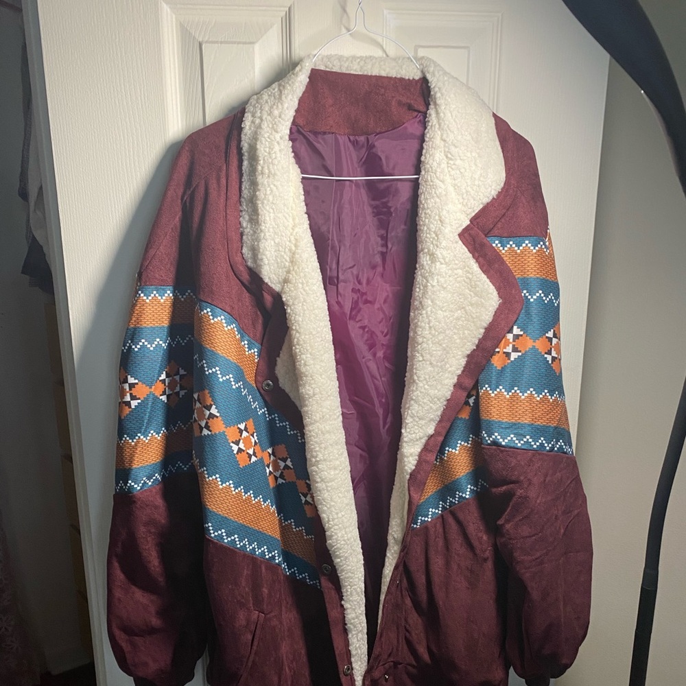 Funky faux swede jacket in burgundy